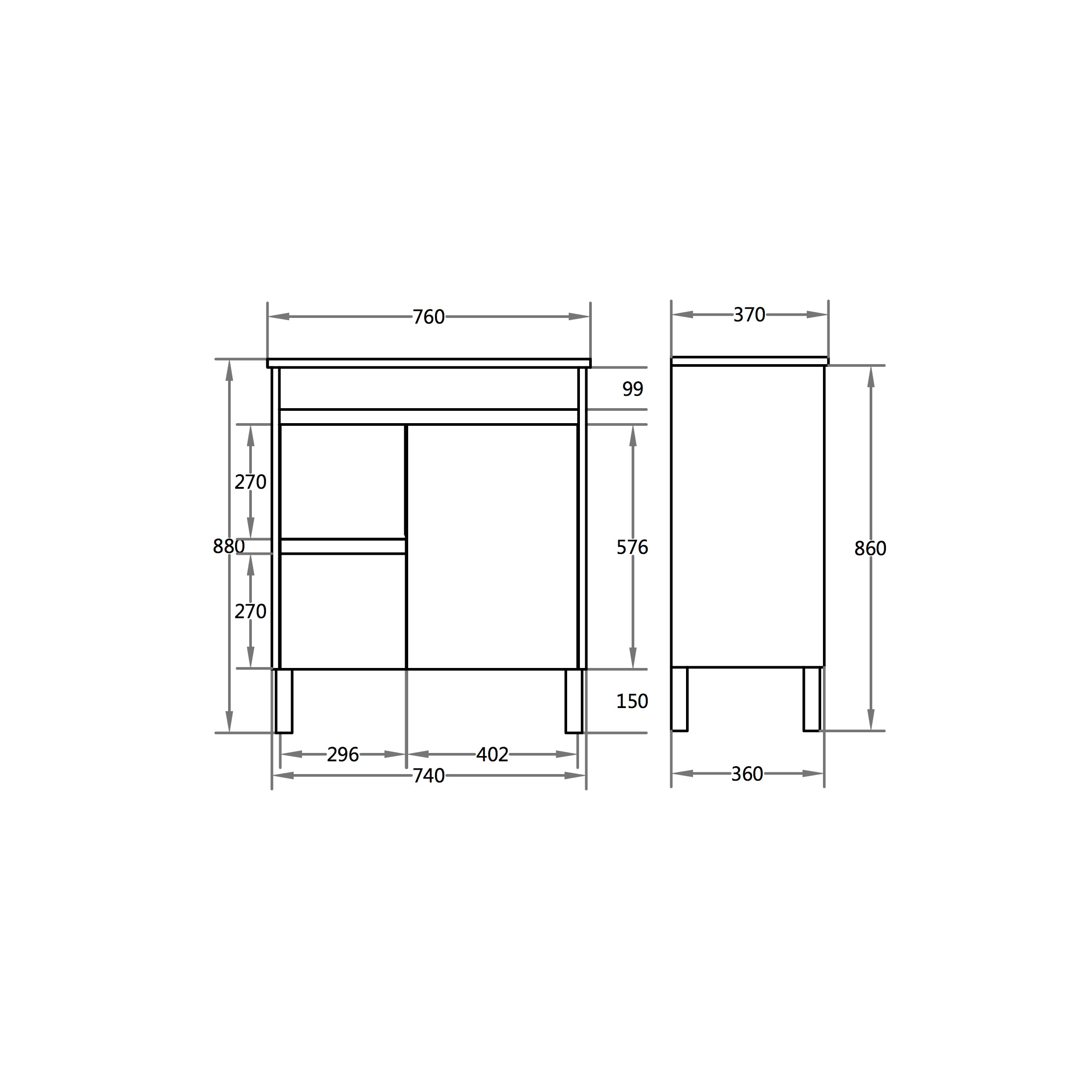 PVC Slim Vanity 600/750/1200mm