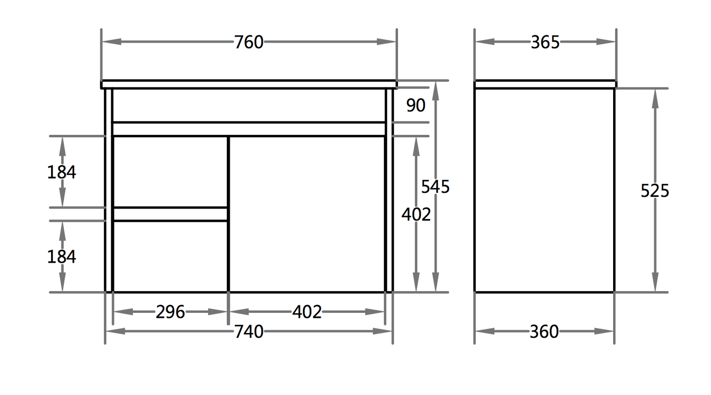 750*365*550mm White Polyurethane PVC Narrow Vanity Polar P73LWH