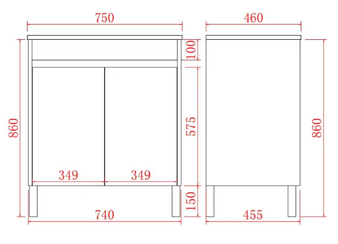 750*460*880mm White Polyurethane PVC Standard Vanity Polar P74LG