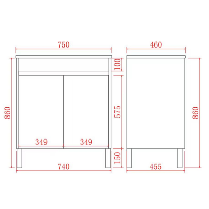 PVC Leg Vanity 590/740/890/1200/1500/1800mm