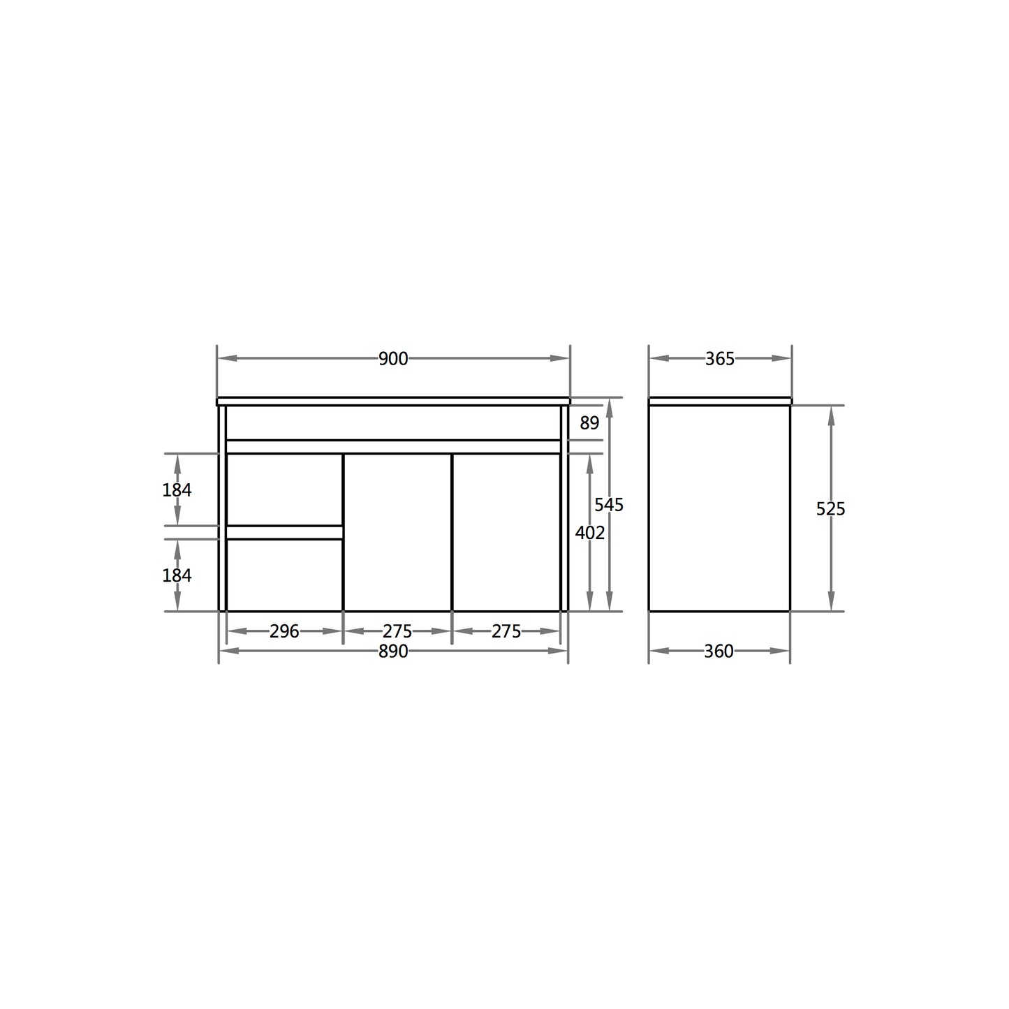 900*365*550mm Wall Hung White Polyurethane PVC Narrow Vanity Polar Polar P93LWH