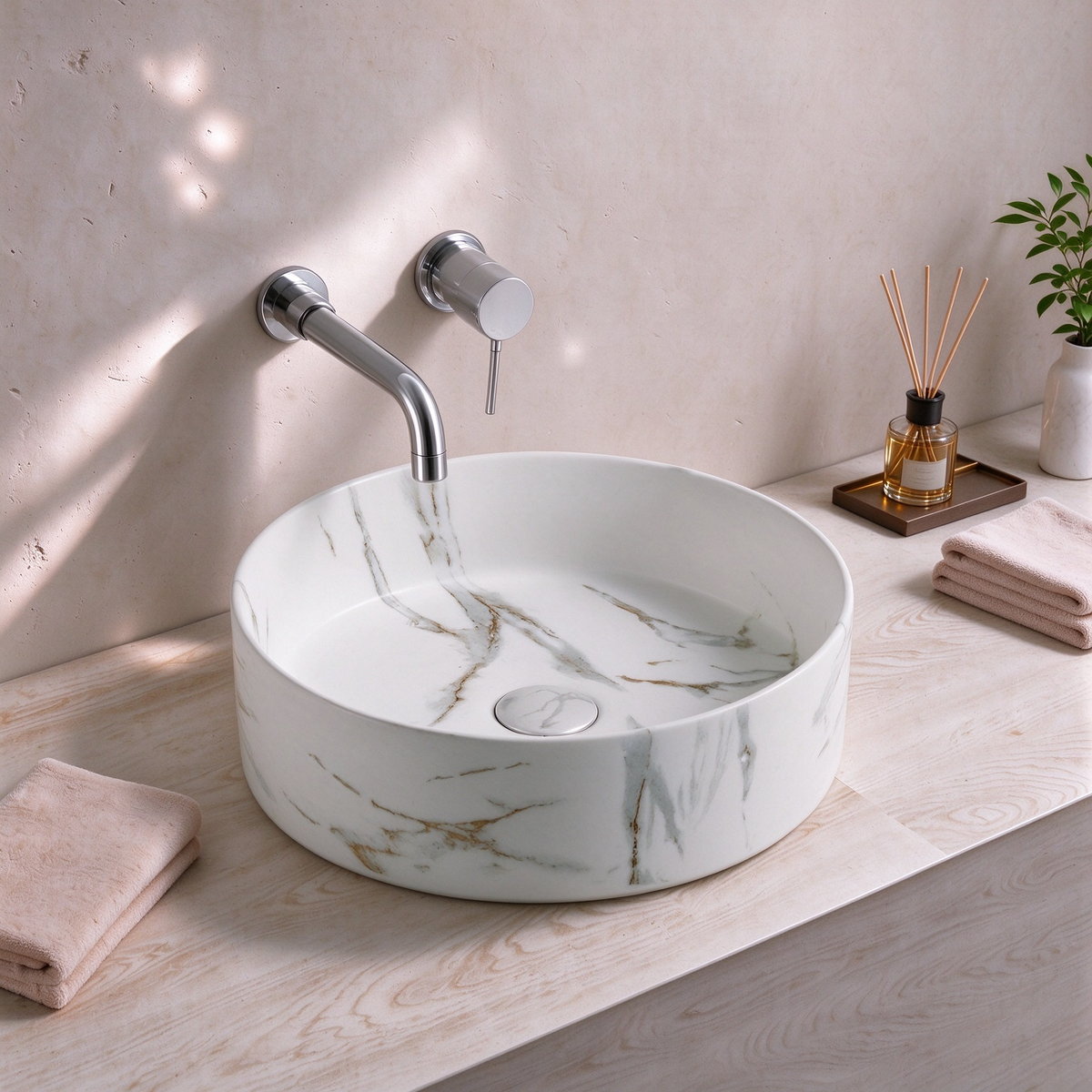 Matte White Carrara Above-Counter Basin 400*400*115mm