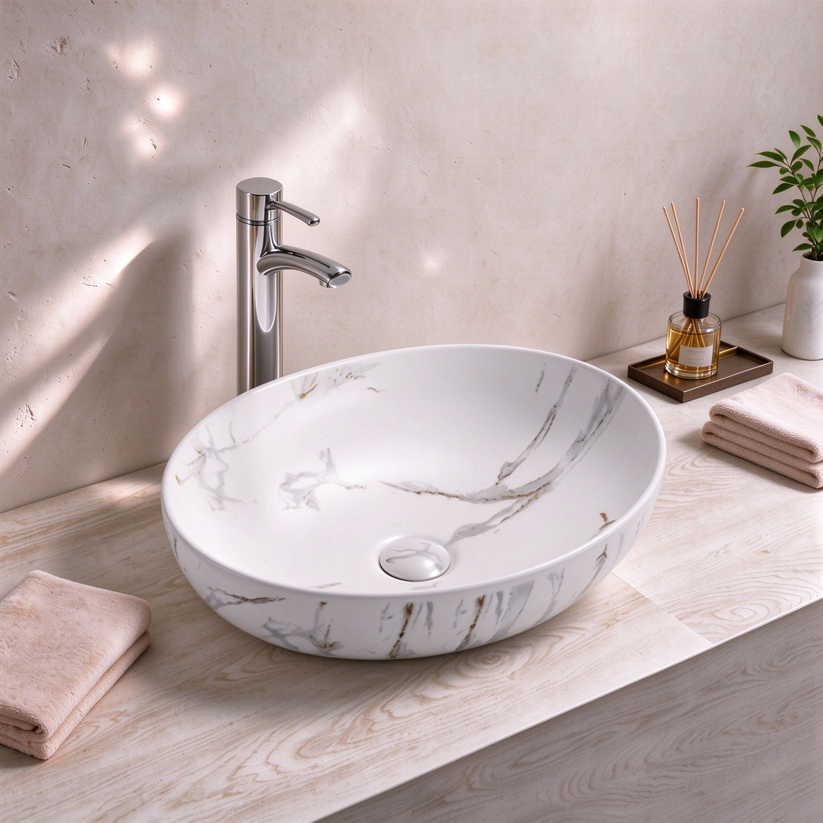 Matte White Carrara With Gold Vein Basin 520*400*135mm