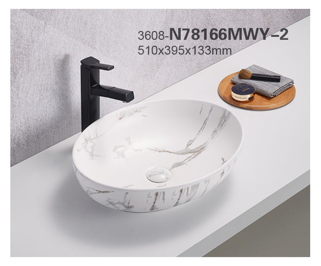 520*395*130mm Matte White with gold Vein Basin Carrara PA5239M2