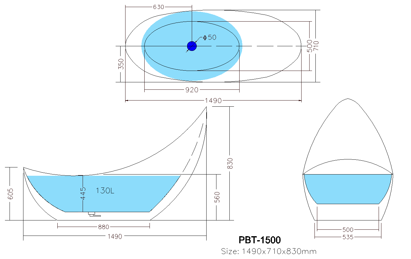 1490/1685/2000mm Posh Acrylic Freestanding Bathtub