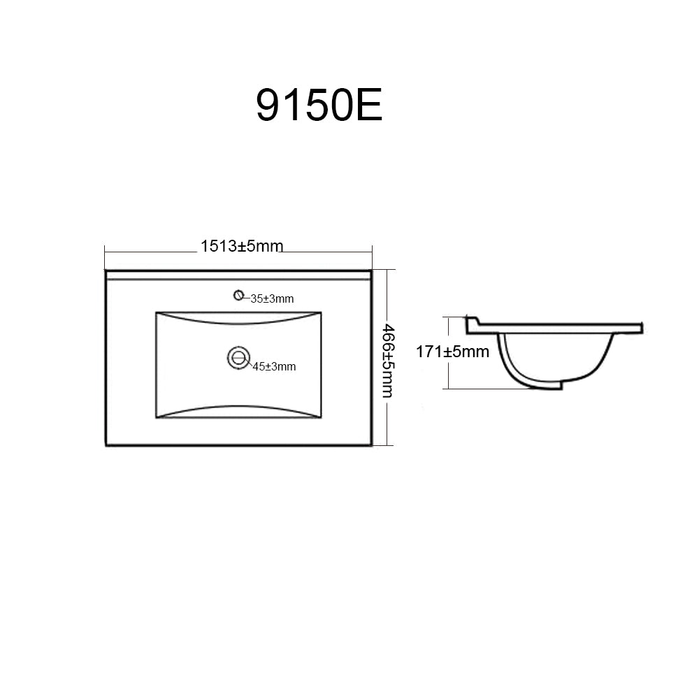 1500*460*500mm PVC Wall hung push open drawer vanity