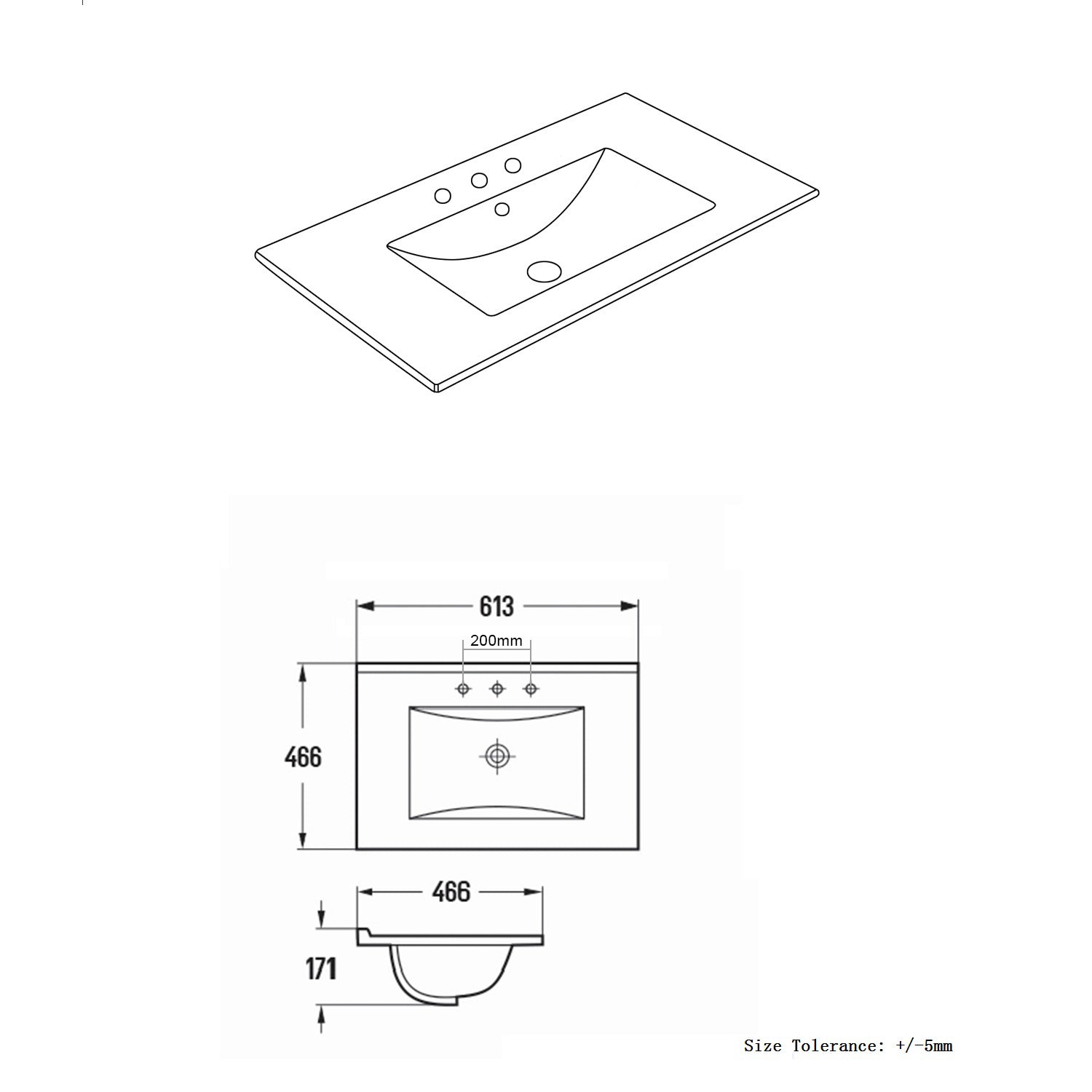 Vanity Ceramic Top with Undermount Basin 610-1510mm