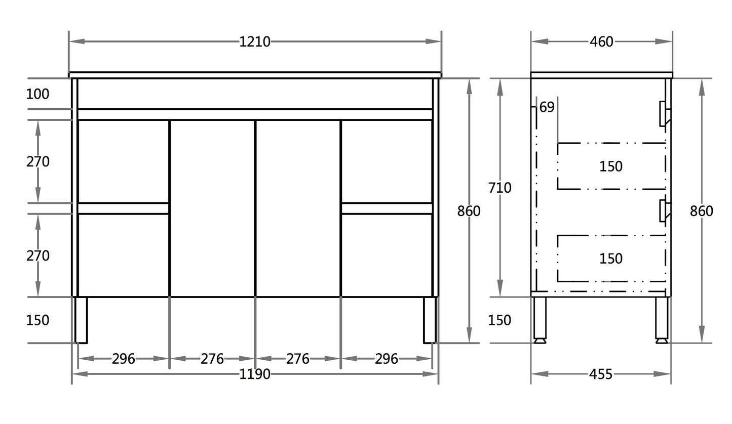 1200*460*880mm White Polyurethane PVC Standard Vanity Polar P124LG