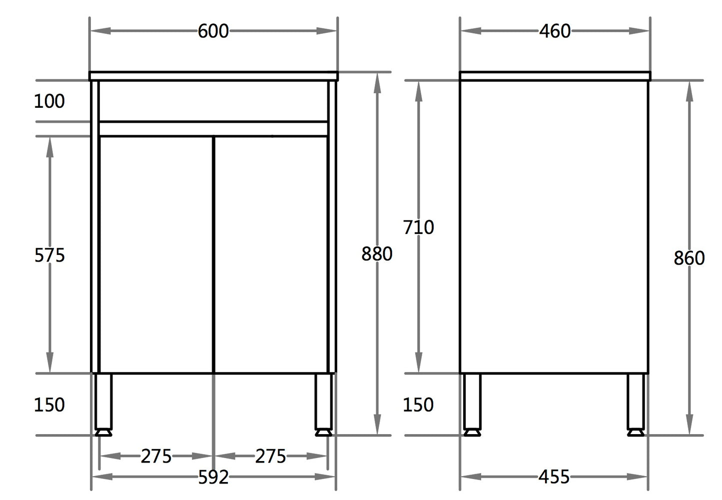 600*460*880mm White Polyurethane PVC Standard Vanity Polar P64LG