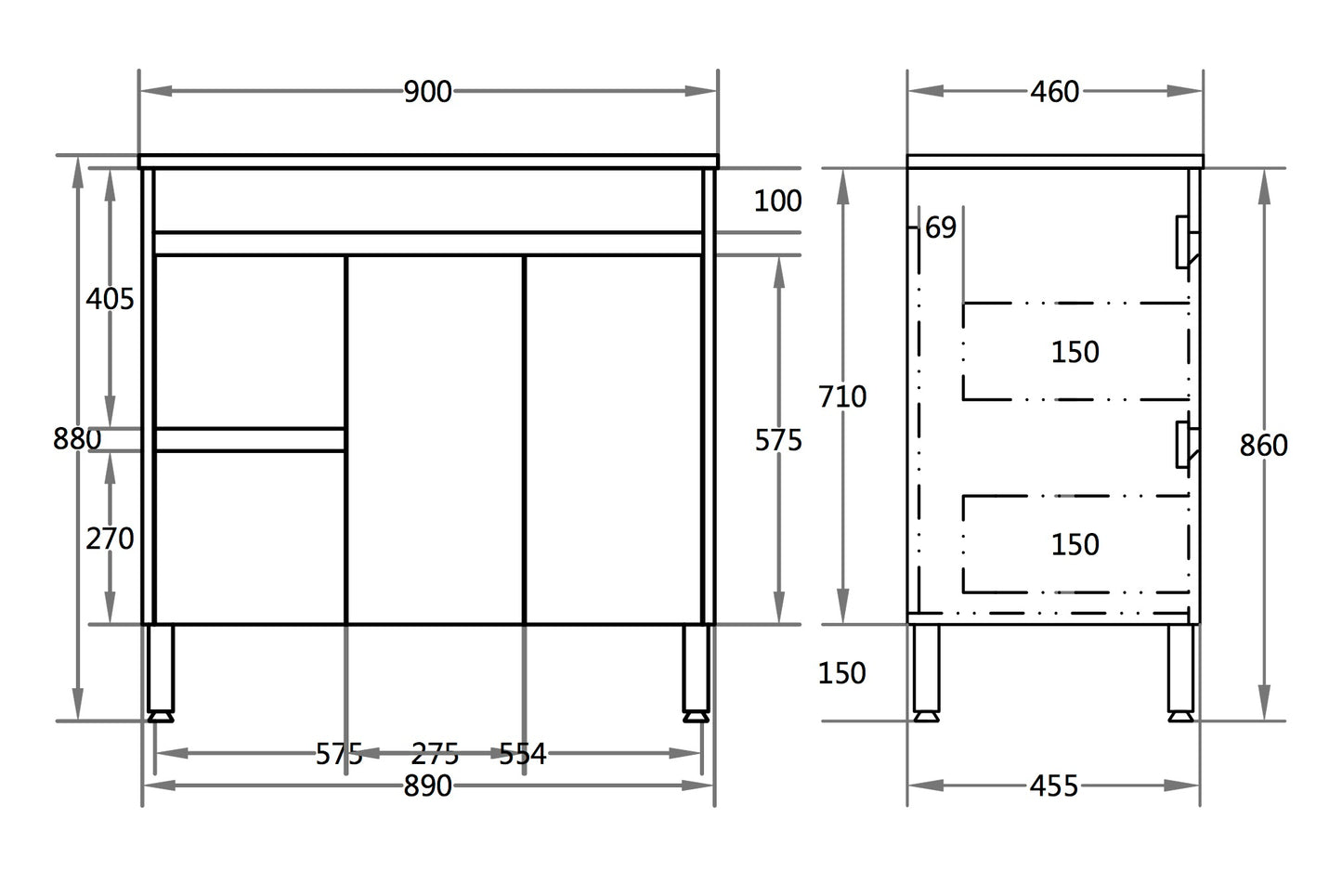 900*460*880mm White Polyurethane PVC Standard Vanity Polar P94RLG