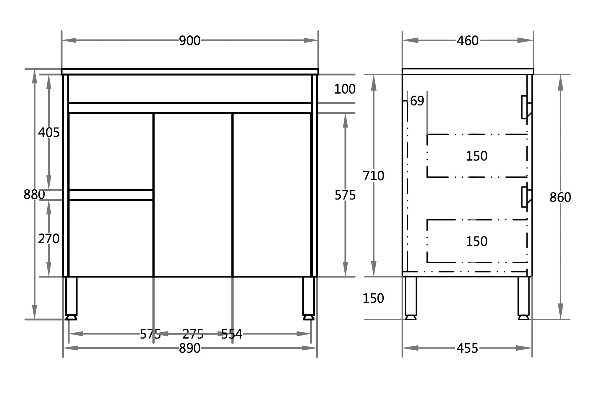 Bathroom Vanity White PVC Polyurethane 900*460*880mm