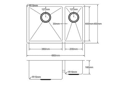 660*450*220mm Stainless Steel 304 Top/Undermount PKS-660DR