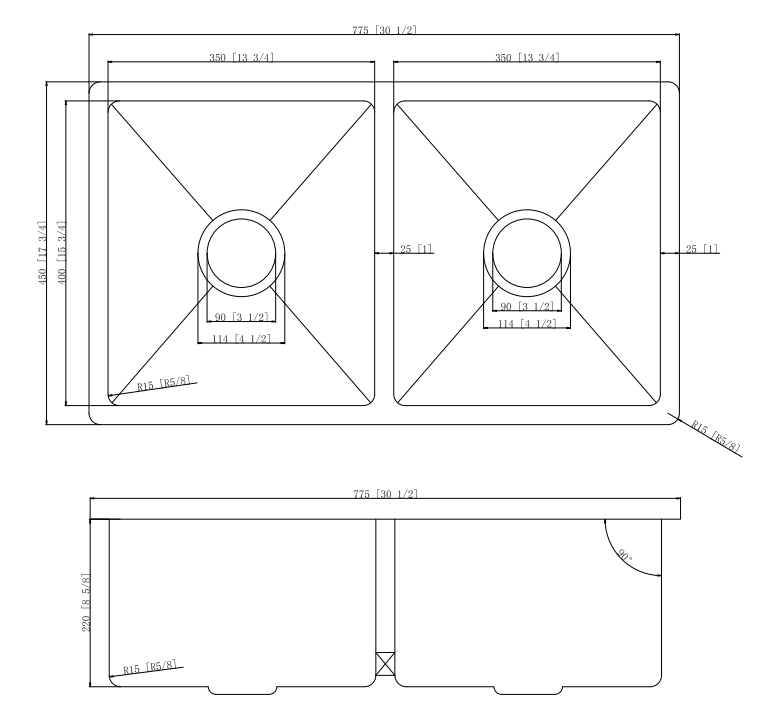 775*450*220mm Stainless Steel Kitchen Sink PKSS-775DR-B/ GM/ BG