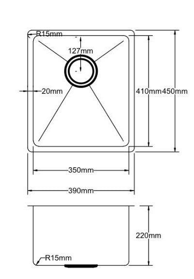 380*450*235mm Stainless Steel 304 Top/Undermount PKSS-390R