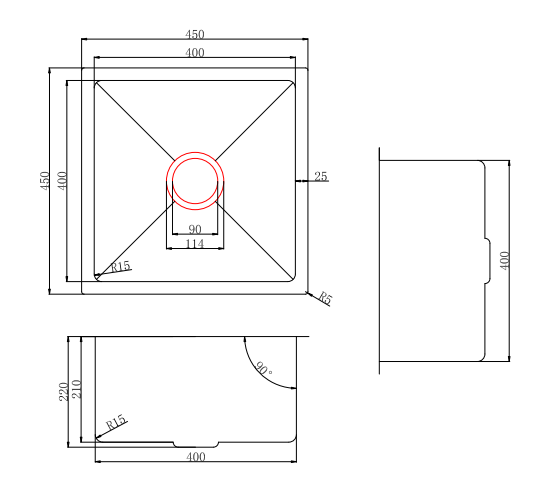 450*450*220mm Stainless Steel 304 PKSS-450R