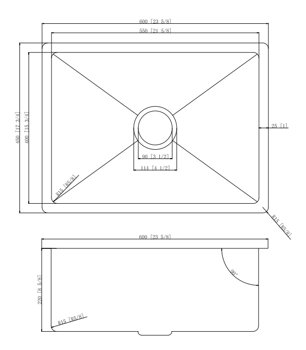 350-450mm Stainless Steel Kitchen Sink PKSS-240R/ 390R/ 450R/ 600R/ 750R