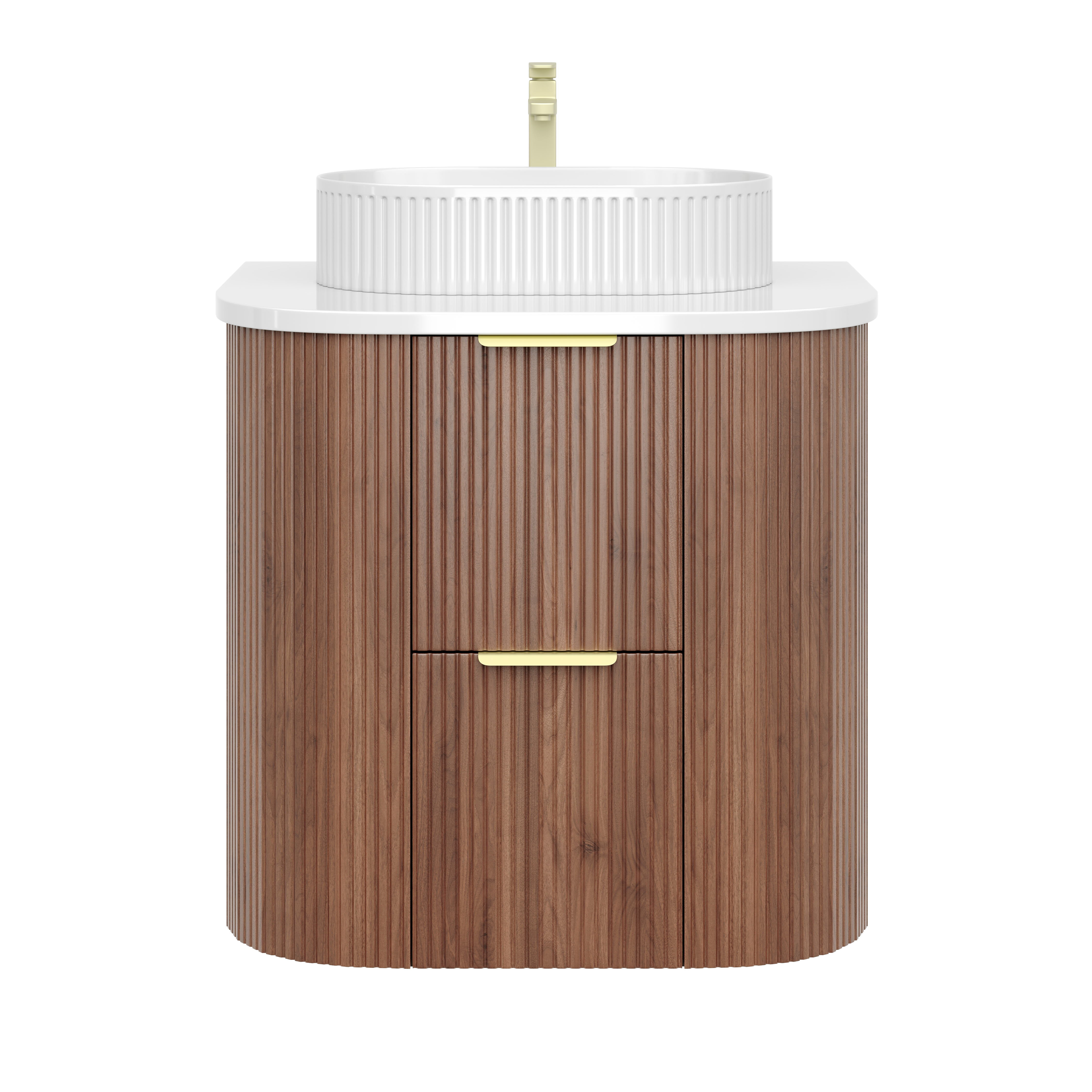 Wall-Mounted PVC fluted Curved Cabinet with Soft-Close Drawers 600-900mm