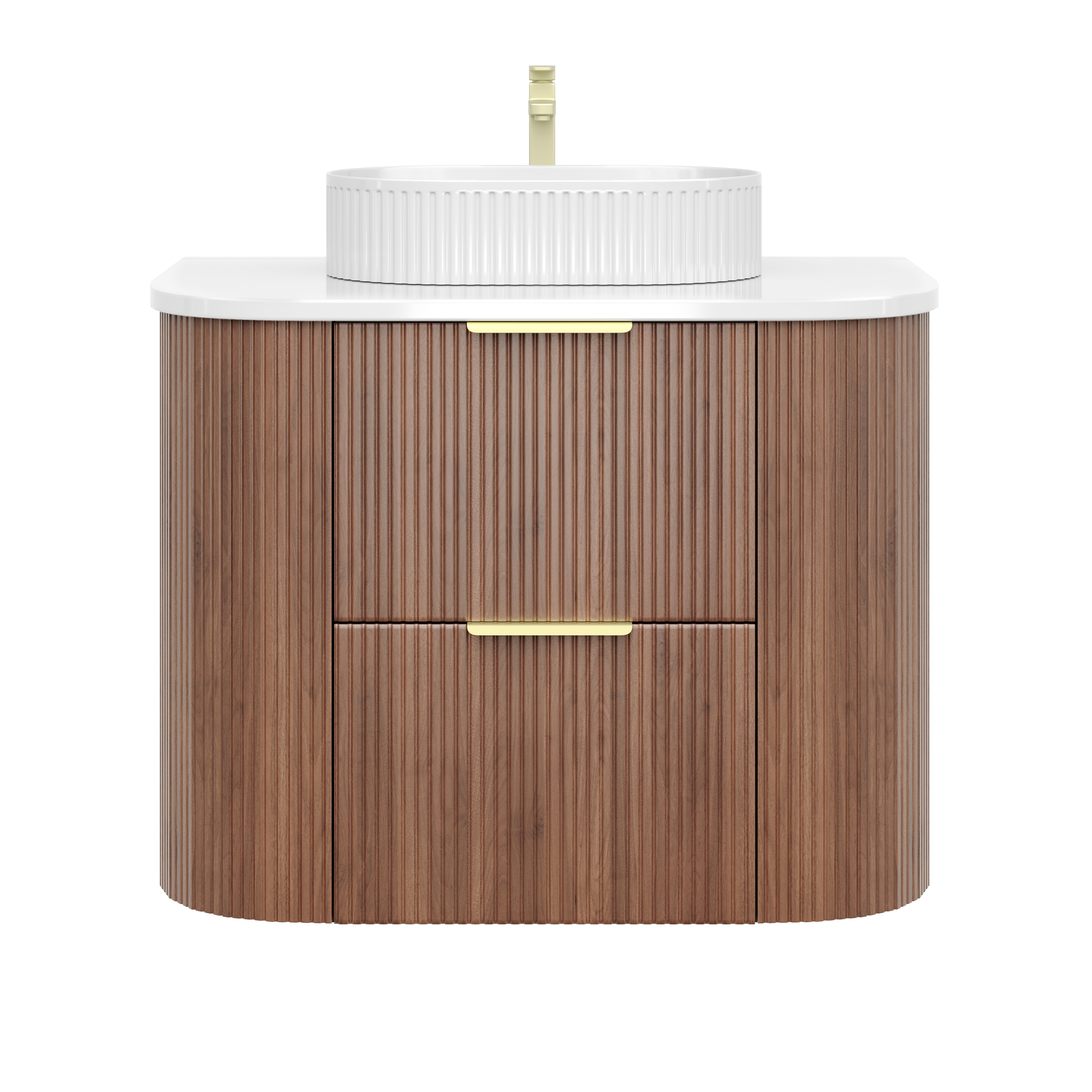 Wall-Mounted PVC fluted Curved Cabinet with Soft-Close Drawers 600-900mm