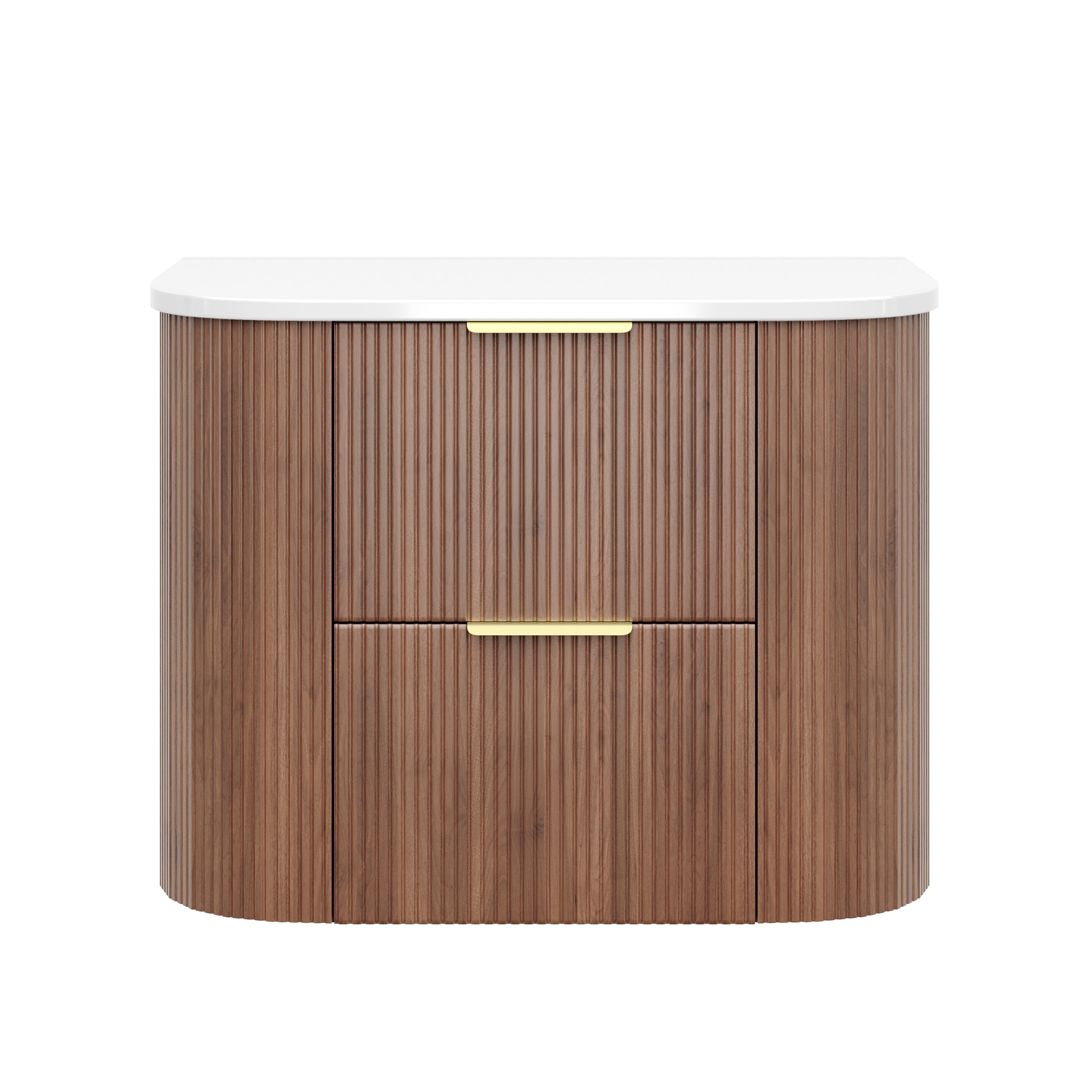 Wall-Mounted PVC fluted Curved Cabinet with Soft-Close Drawers 600-900mm