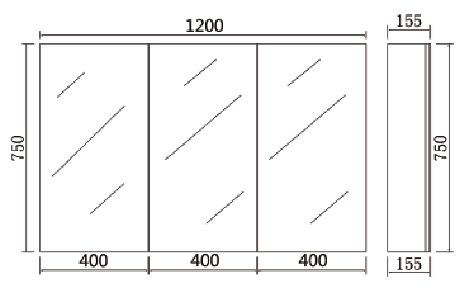 1200L*750 H *155Dmm PVC Slim shaving cabinet