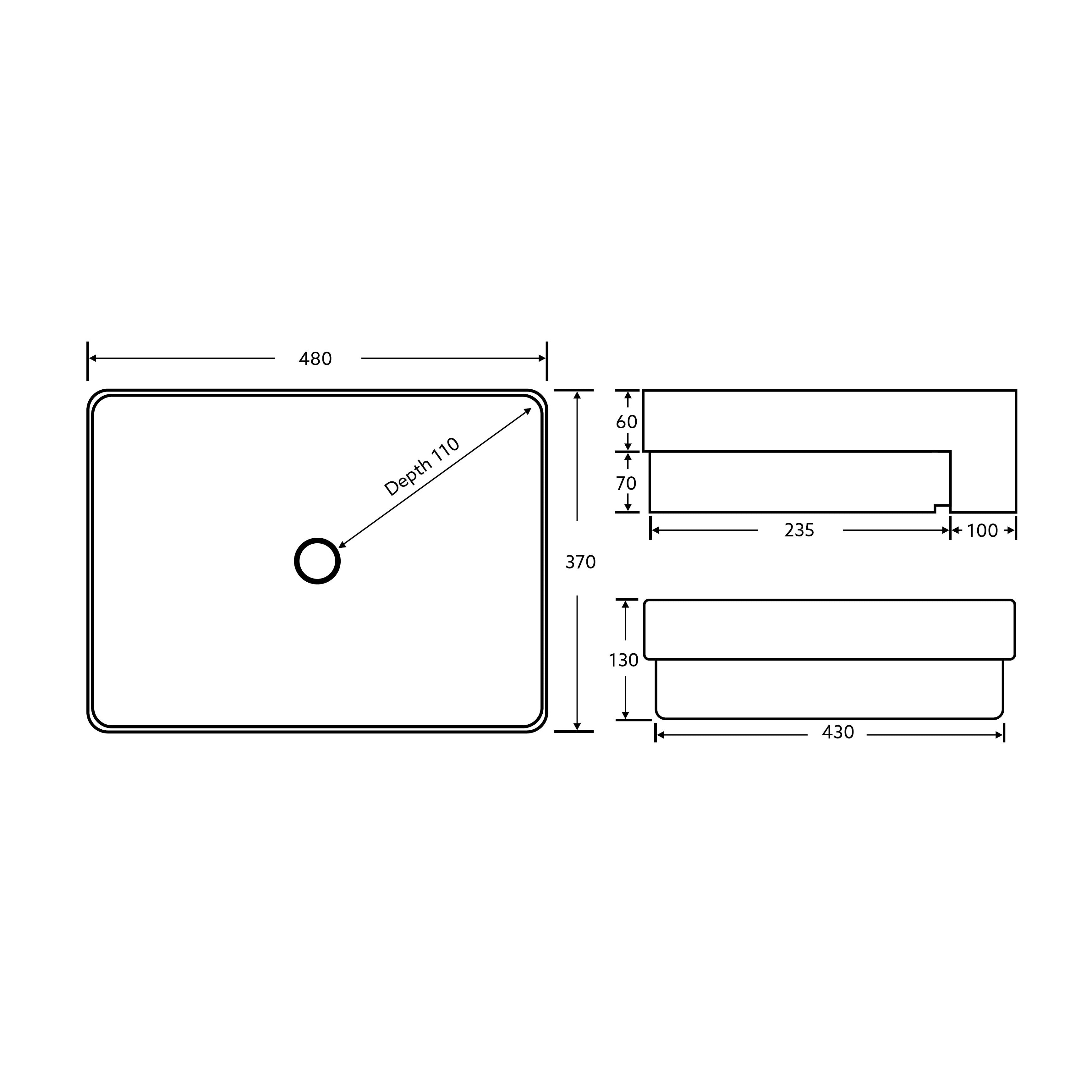 Semi Recess Basin 480*370*130mm