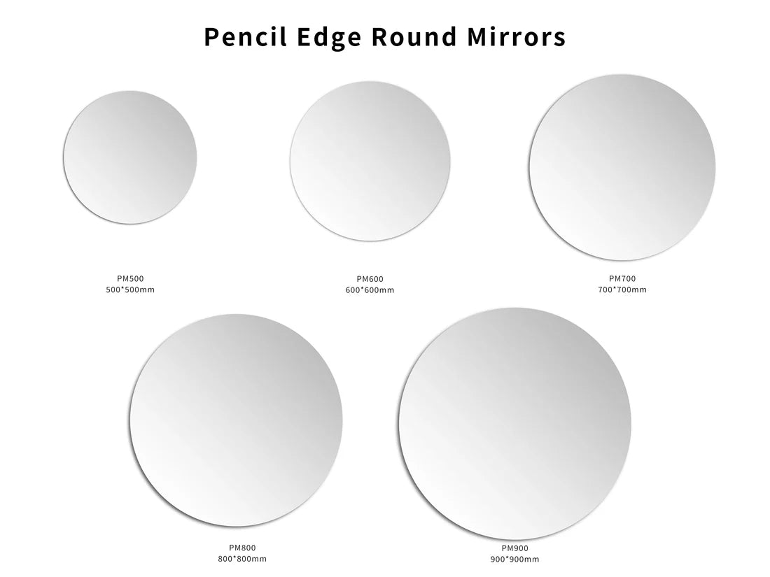 Pencil Edge Round Bathroom Mirror – Wall Mounted 500-900mm