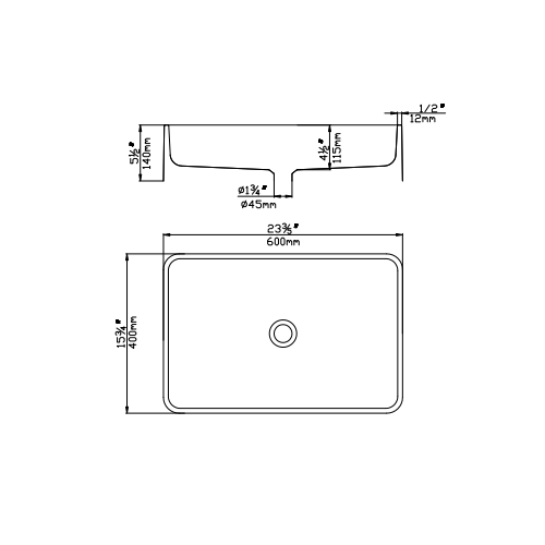 Above Counter Quartz Basin 600*400*140mm