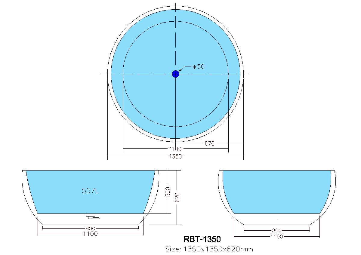Ravina Freestanding Bathtub 1300*1300*580mm