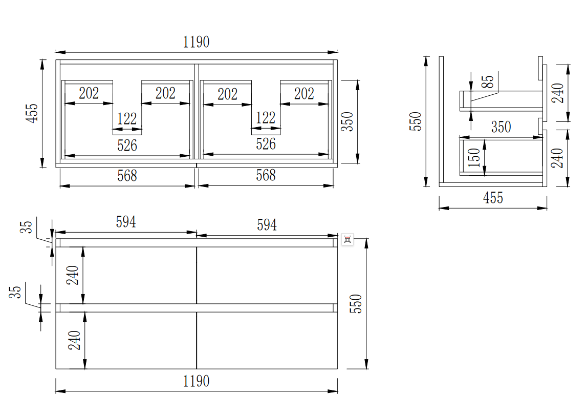 Vita Flux PVC Cabinet with U shape soft closing drawers with Leg 1200-1500mm