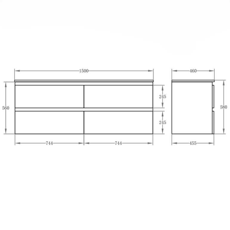 PVC Wall-Mounted Basin 590-1500mm