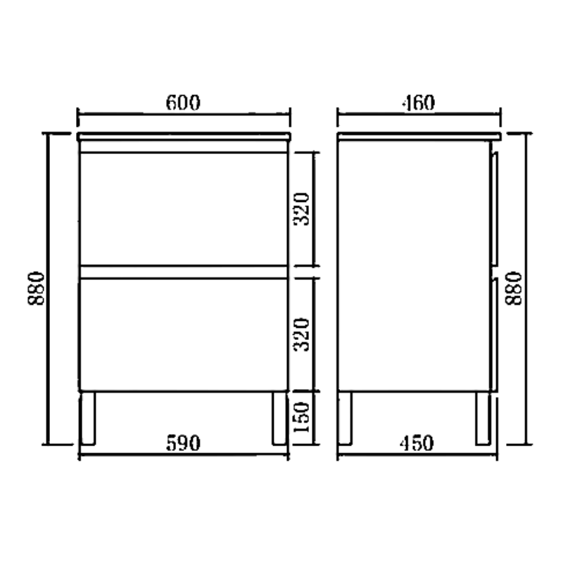 Leg Vanity Cabinet (PVC Material) 590-1500mm