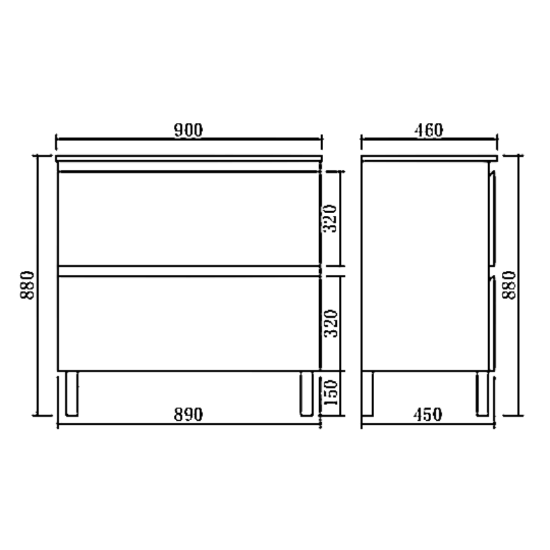 Leg Vanity Cabinet (PVC Material) 590-1500mm