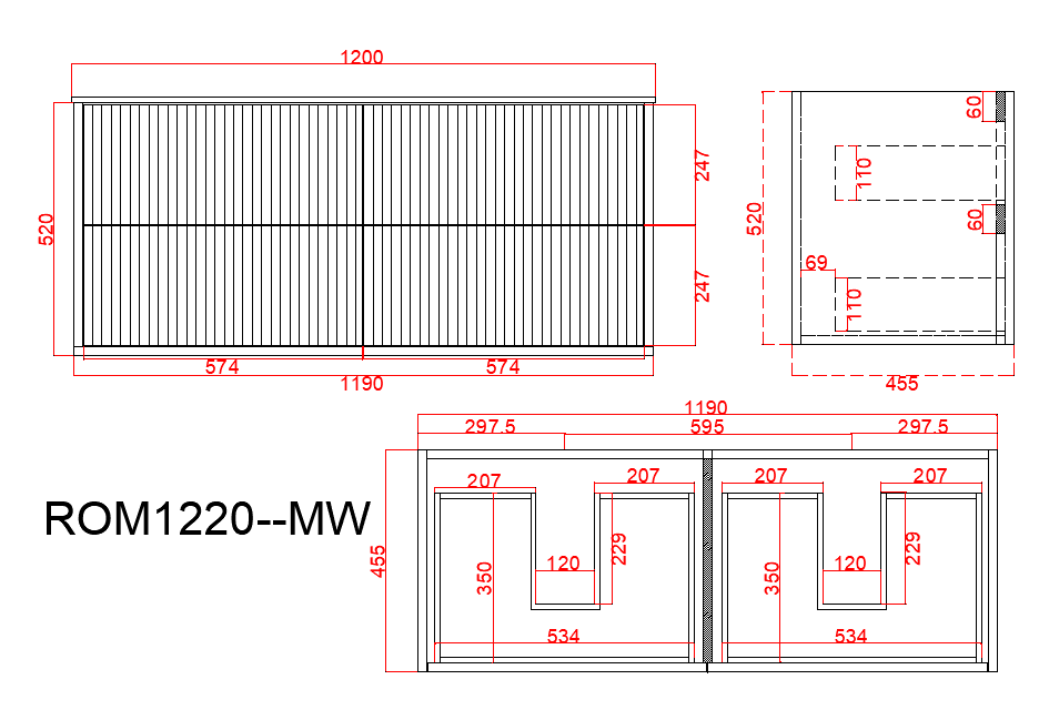 Marmore Aeterna Wall-Mounted PVC Cabinet with Soft closing drawers 1200-1500mm