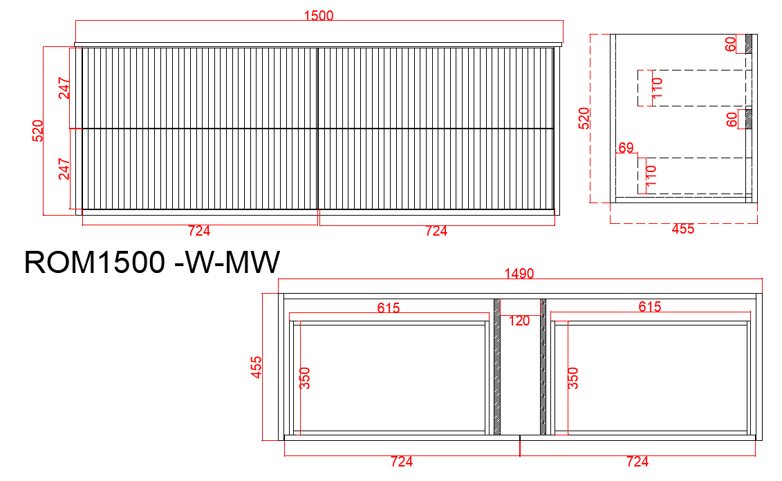 Marmore Aeterna Wall-Mounted PVC Cabinet with Soft closing drawers 1200-1500mm