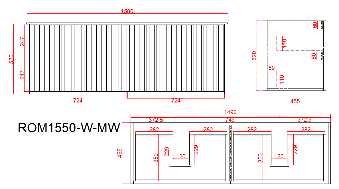 CETO Rome Wall Hung PVC Cabinet with Soft closing drawers 600/750/900/1200SD/1500SD