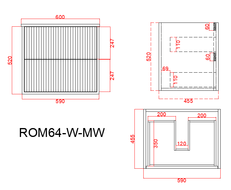 CETO Rome Wall Hung PVC Cabinet with Soft closing drawers 600/750/900/1200SD/1500SD