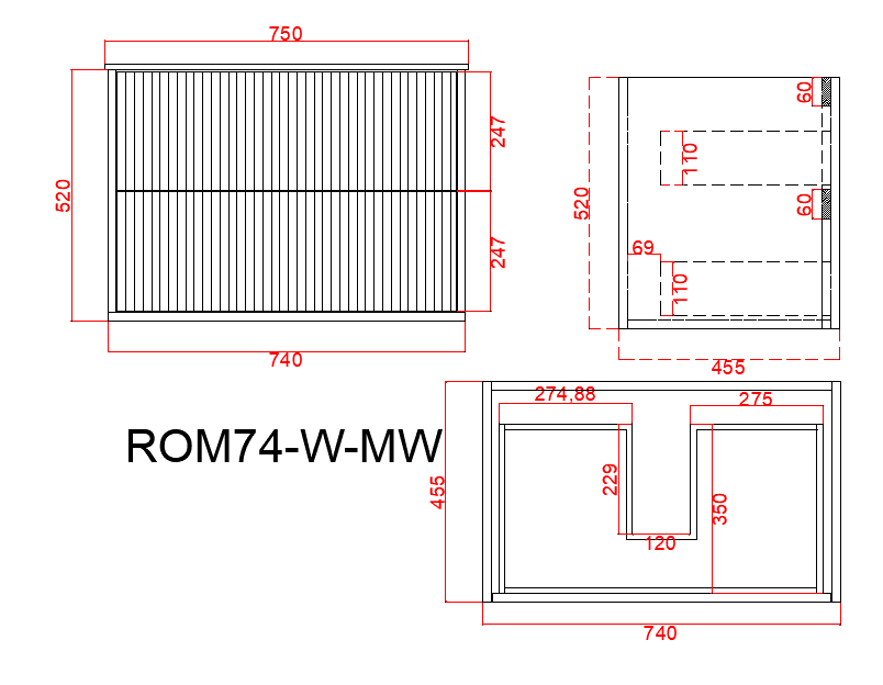 CETO Rome Wall Hung PVC Cabinet with Soft closing drawers 600/750/900/1200SD/1500SD