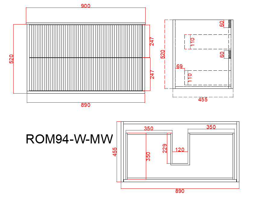 Marmore Aeterna Wall-Mounted PVC Cabinet with Soft closing drawers 600-900mm