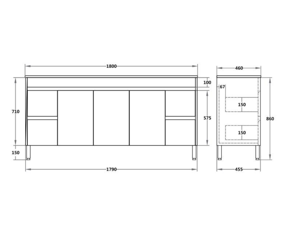 Wall Hung White Polyurethane PVC Standard Vanity 600-1800mm