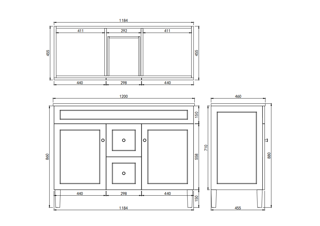 Ashford Floor PVC Cabinet Soft Closing Doors 1190/1500mm