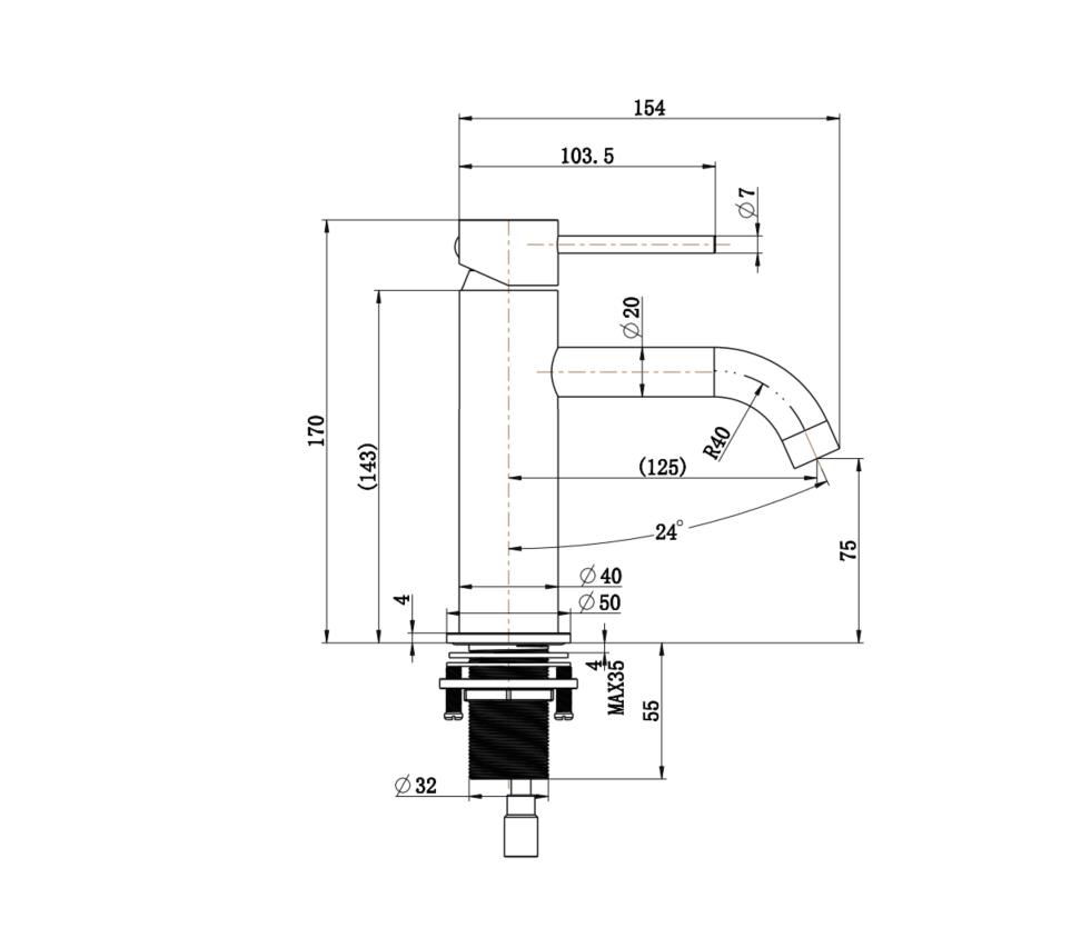 Kitchen Round Basin Mixer Tap 7.5L/Min