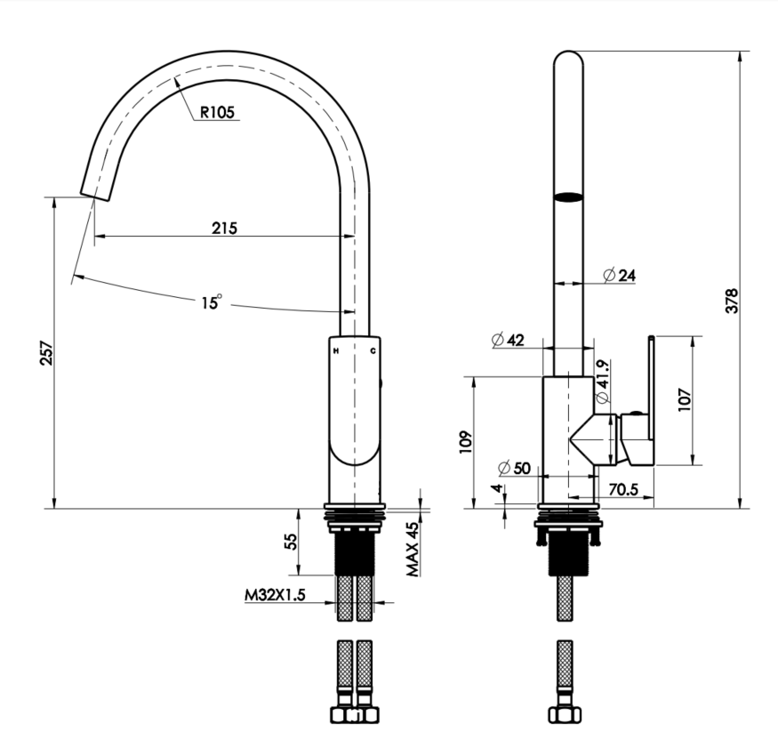 Round Kitchen Mixer 7.5L/Min