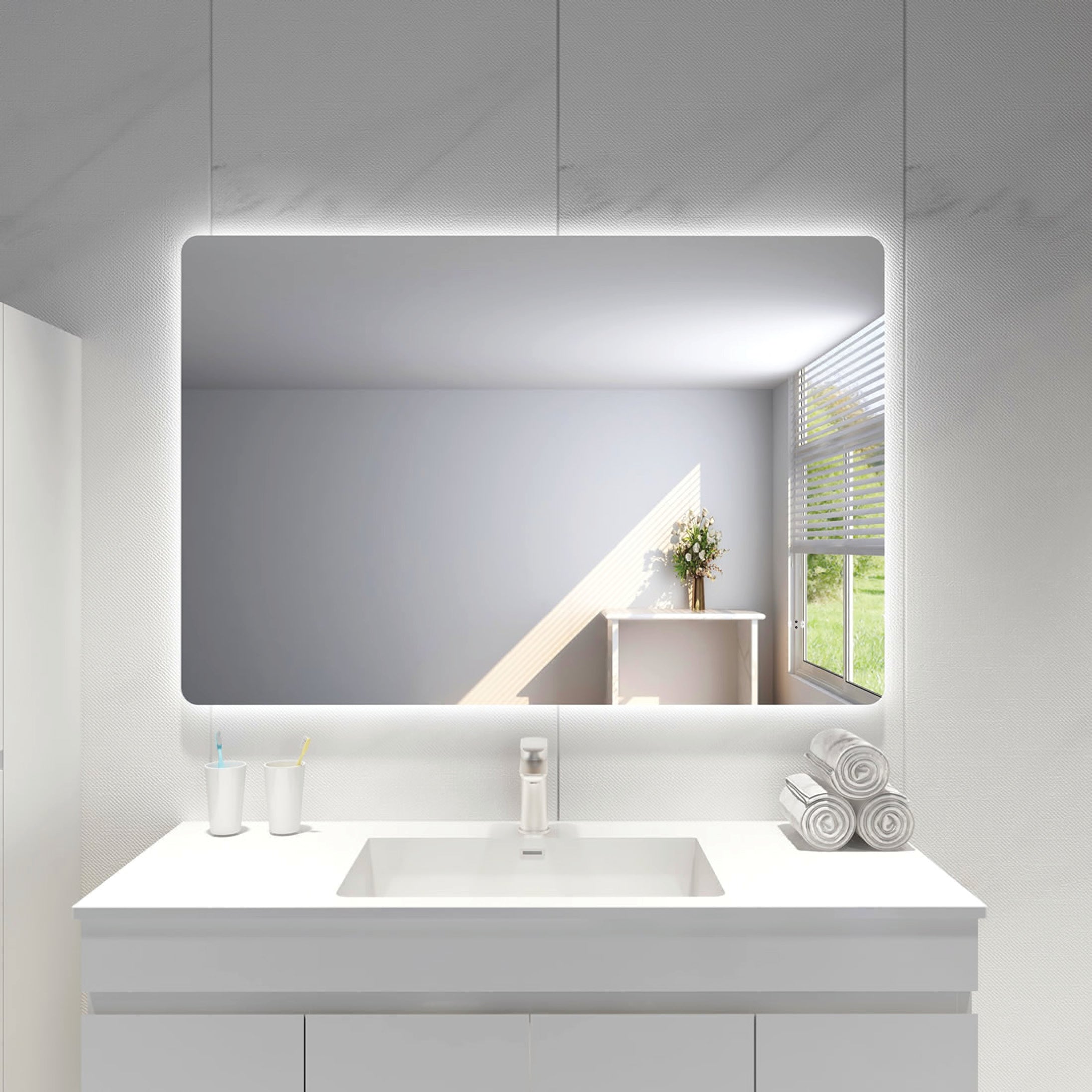 LED Backlit Bathroom Mirror – Pencil Edge Frameless Smart Touch Wall Mirror 750-1200mm