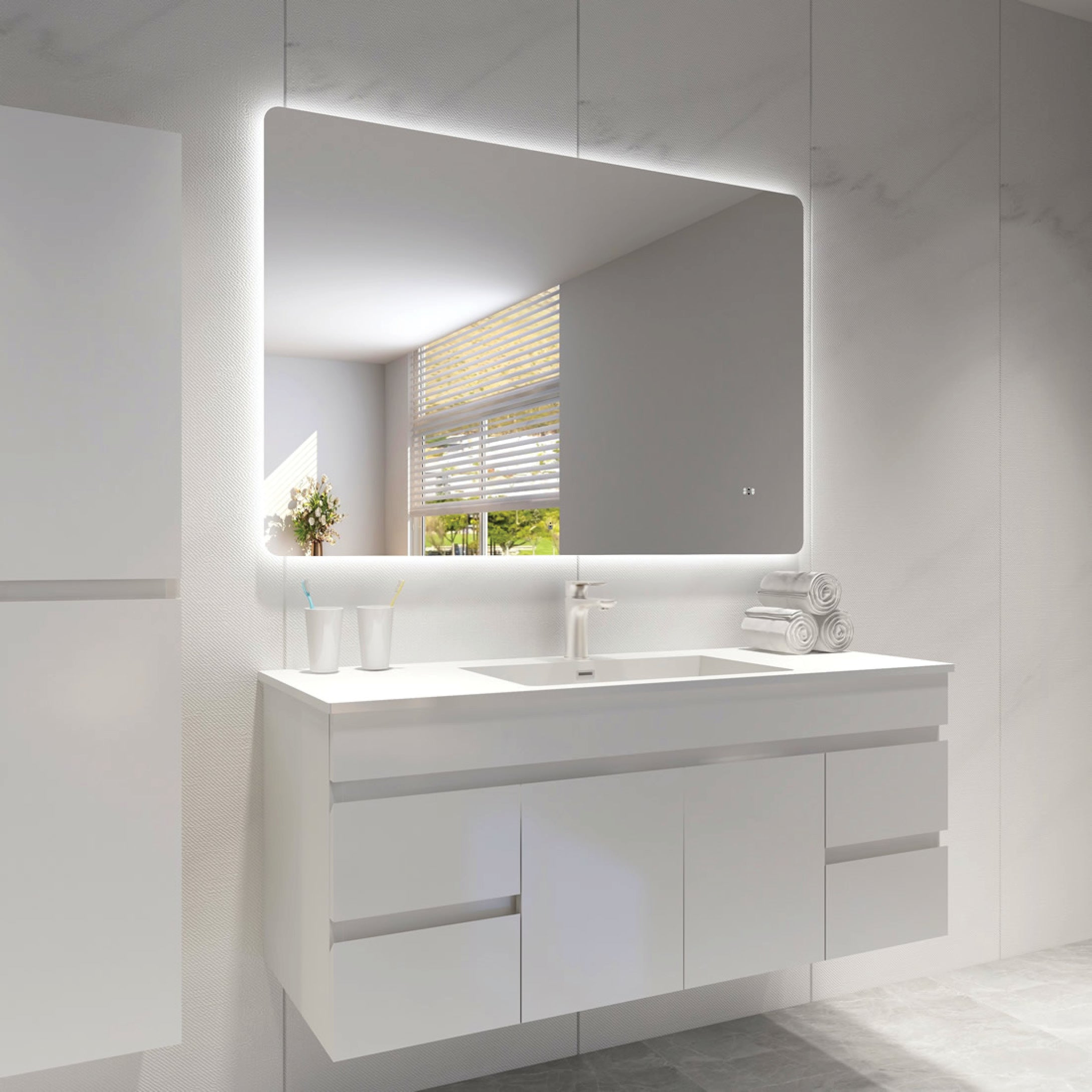 LED Backlit Bathroom Mirror – Pencil Edge Frameless Smart Touch Wall Mirror 750-1200mm