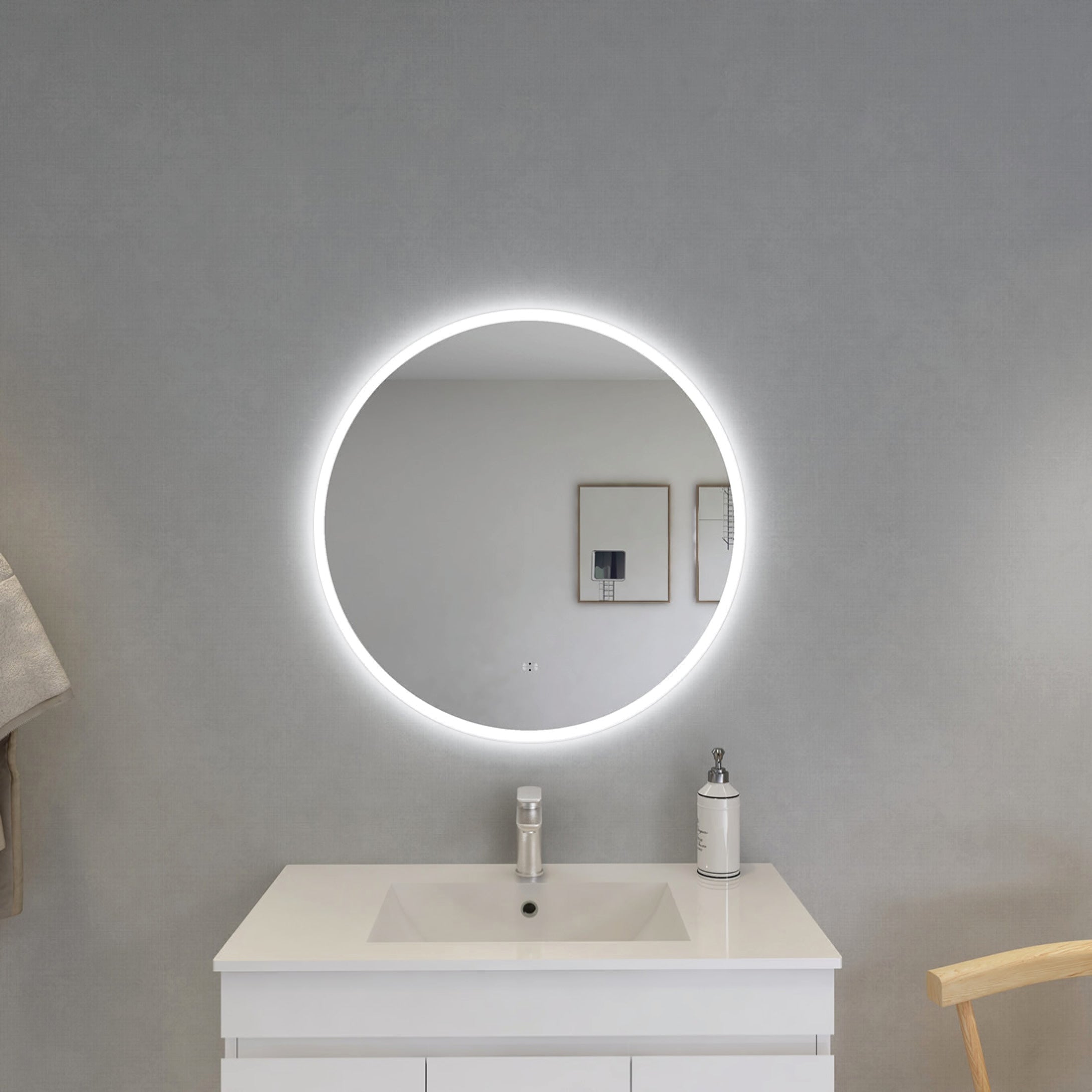 LED Backlit Mirror with Acrylic Strip Smart Touch Free Controls 600-800mm