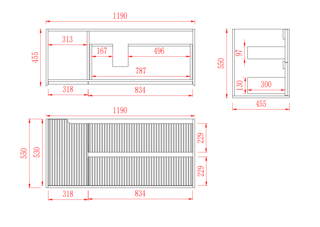 Brooklyn Fluted Wall Hung Vanity 590-1490mm