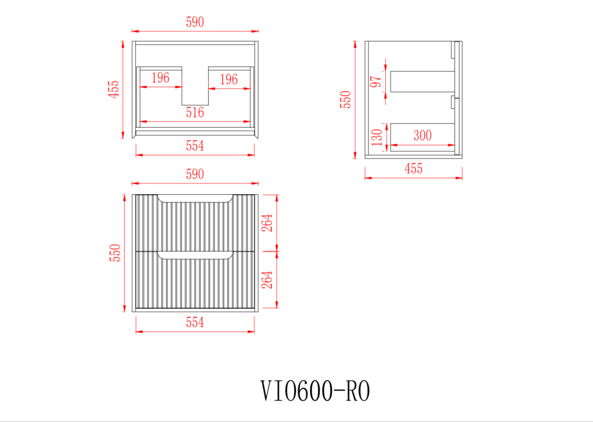 Brooklyn Fluted Wall Hung Vanity 590-1490mm