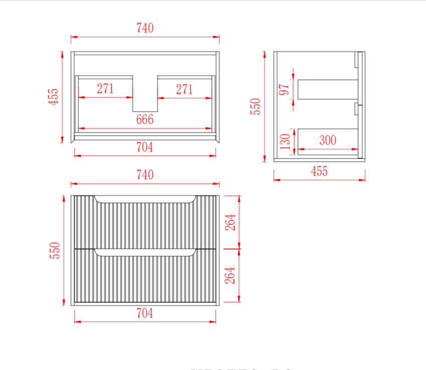 Brooklyn Fluted Wall Hung Vanity 590-1490mm
