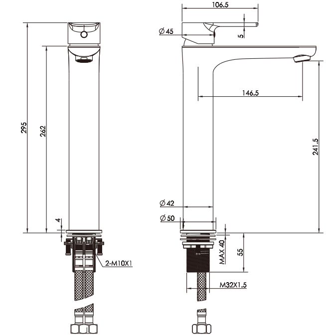 Kitchen Round Tall Basin Mixer Tap 7.5L/Min