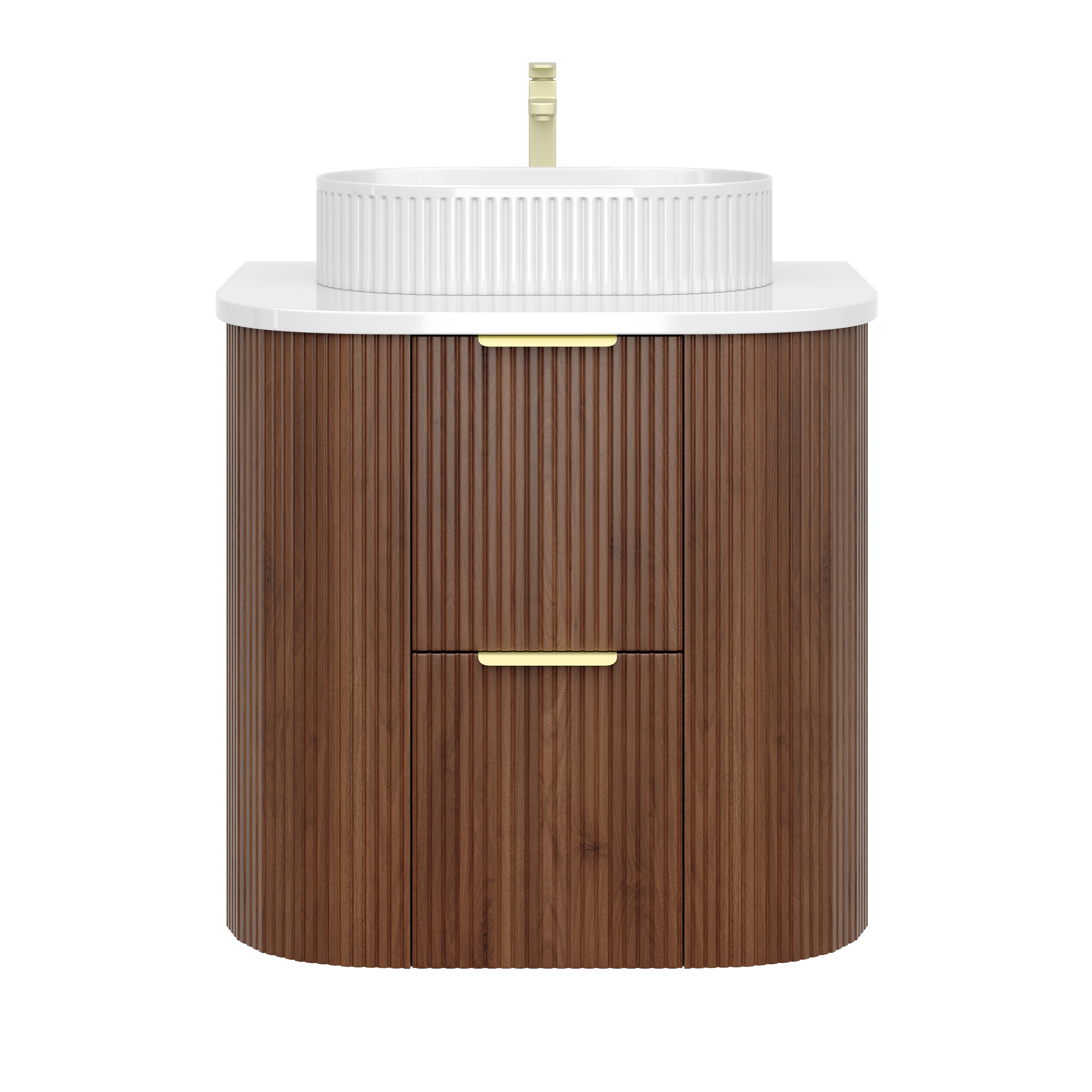 Wall-Mounted PVC fluted Curved Cabinet with Soft-Close Drawers 600-900mm